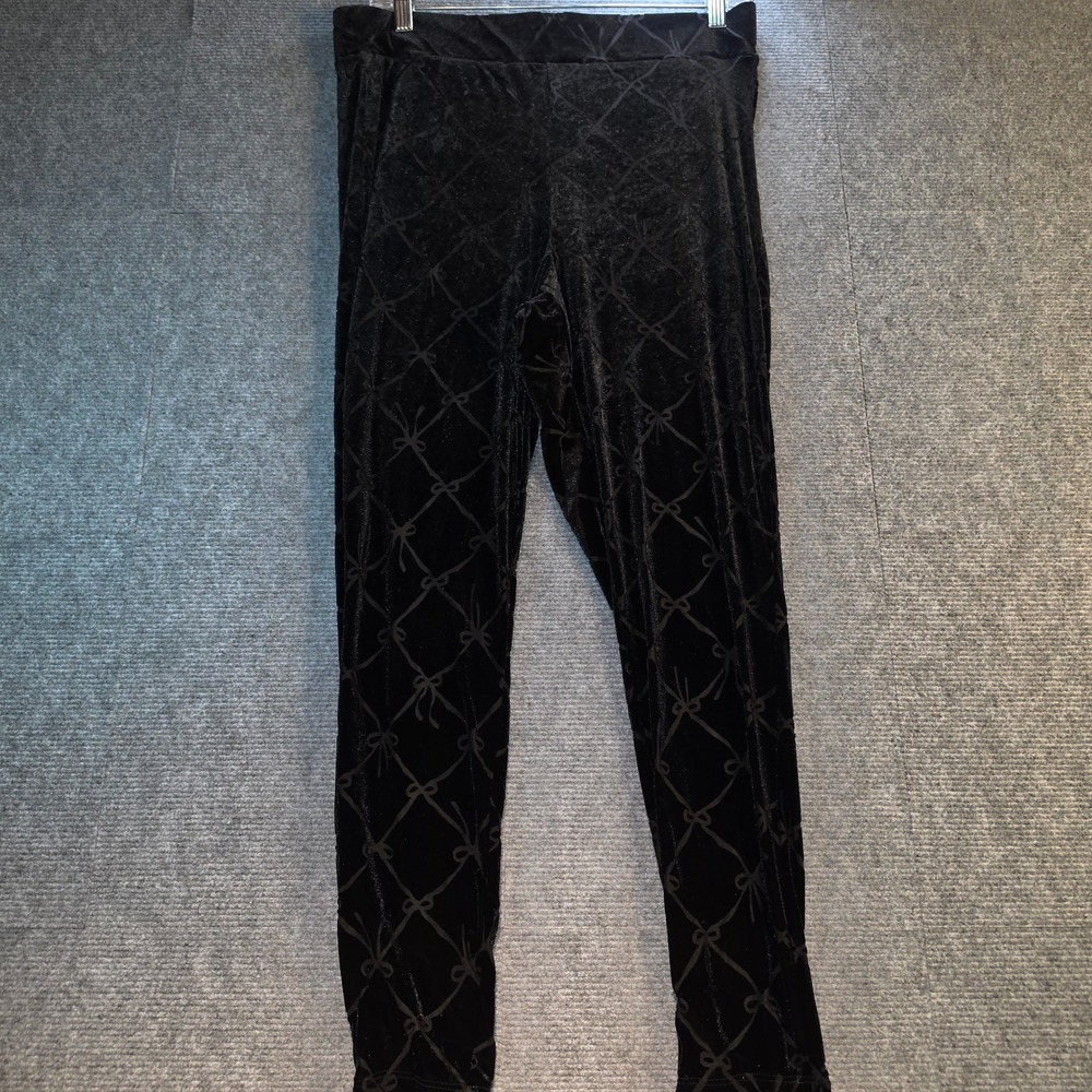 Torrid Leggings Womens 2 Black Good Velvet Bow Print Coquette Goth Stretch